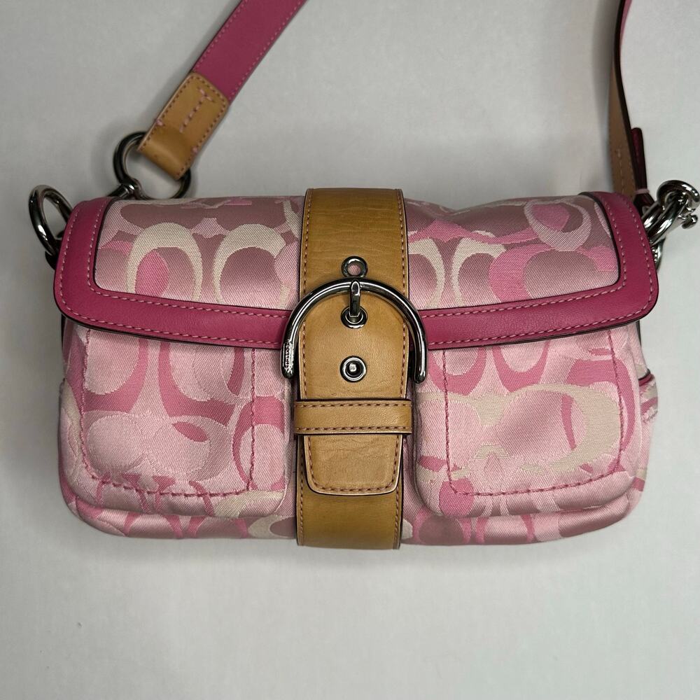 COACH Y2K 1854 Pink & Tan, Leather & Fabric Crossbody Purse